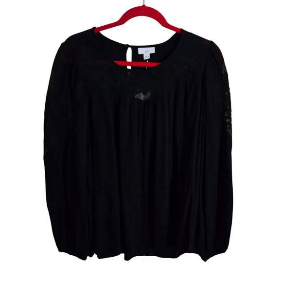 J. Jill NWT Black Lace Detail Pullover Top Balloon Lace Detail Sleeve Size M - Picture 2 of 10